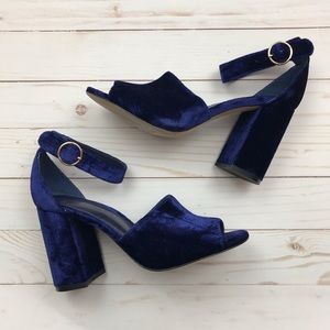 Joie Lahoma Blue Velvet Block Heels size 38 8
